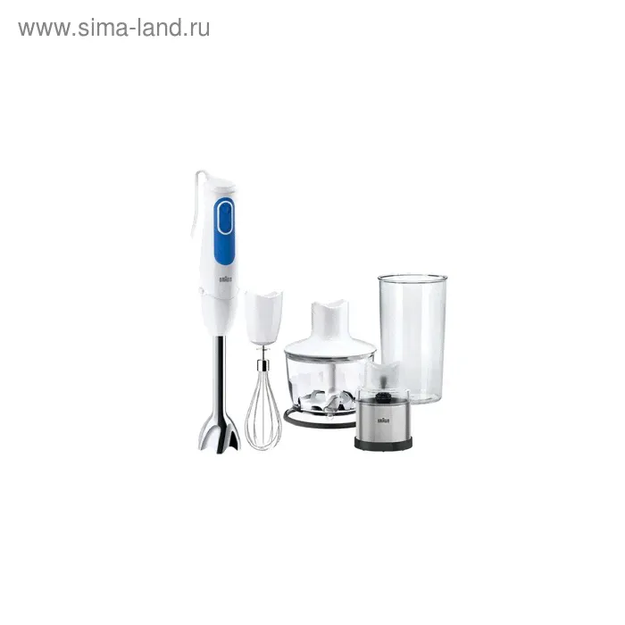 Блендер Braun MQ 3038 WH Spice+, погружной, 700 Вт, 2 скорости, 600/500 мл, бело-синий