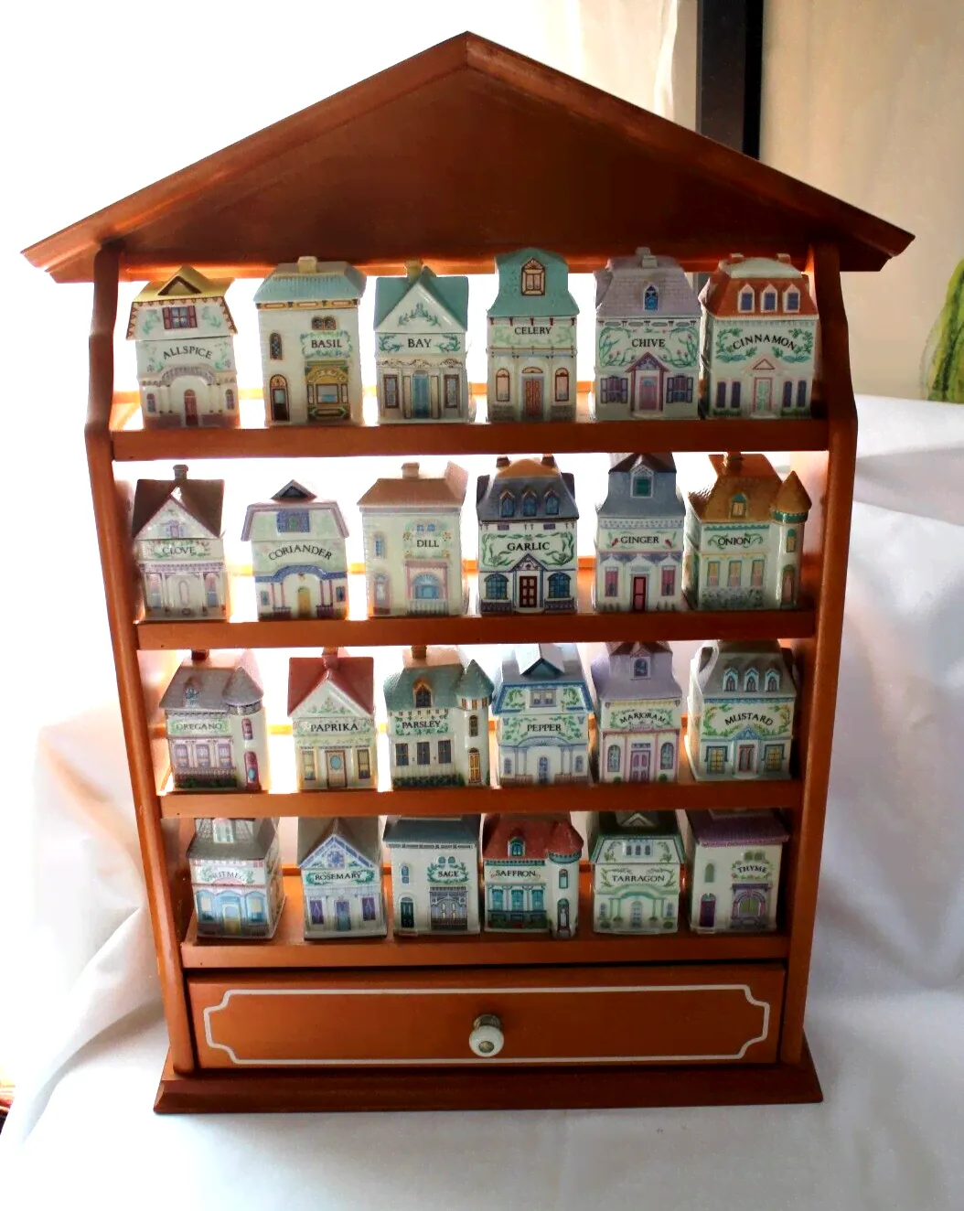 Lenox Spice Village Vintage 1989 Spice Jar Complete Set 24 Houses with Rack