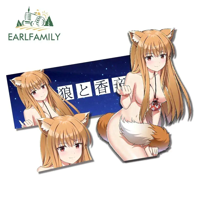 EARLFAMILY 5.1 ft. Spice and Wolf Holo Car Vinyl Stickers Anime Caravan Trunk Decor