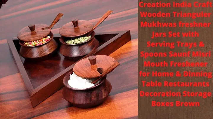 Creation India Craft CIC-000-331 Wood Jar Set with Serving Trays & Spoons - 60ml, Brown