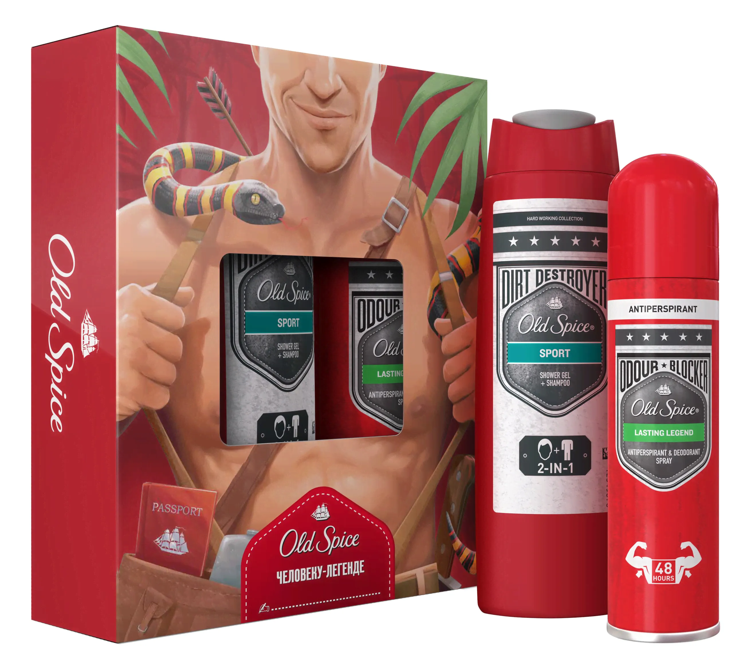 Подарочный Набор Old Spice Lasting Legend Аэрозольный Антиперспирант 150 Мл Sport Гель Для Душашампунь 2 В 1 250 Мл-0