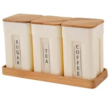 PlastRep Набор банок для сыпучих продуктов Sugar&Spice Rosemary с деревянной крышкой на подставке 0,75л х 3шт [1/8]