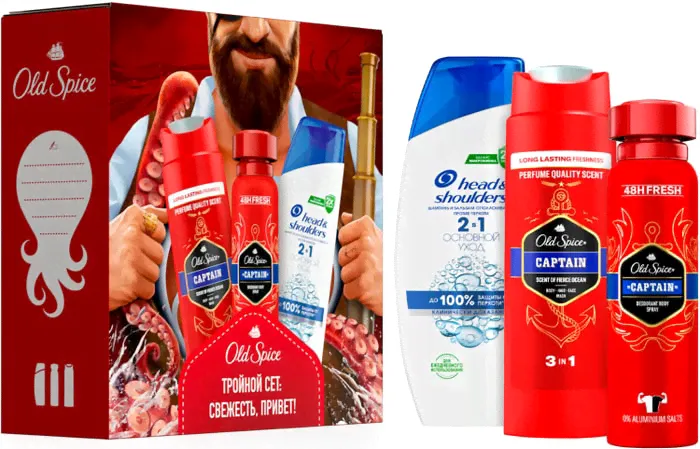 Подарочный набор Old Spice Capitan Дезодорант 150мл + Гель для душа 250мл + Шампунь для волос Head&Shoulders 2в1 200мл-1