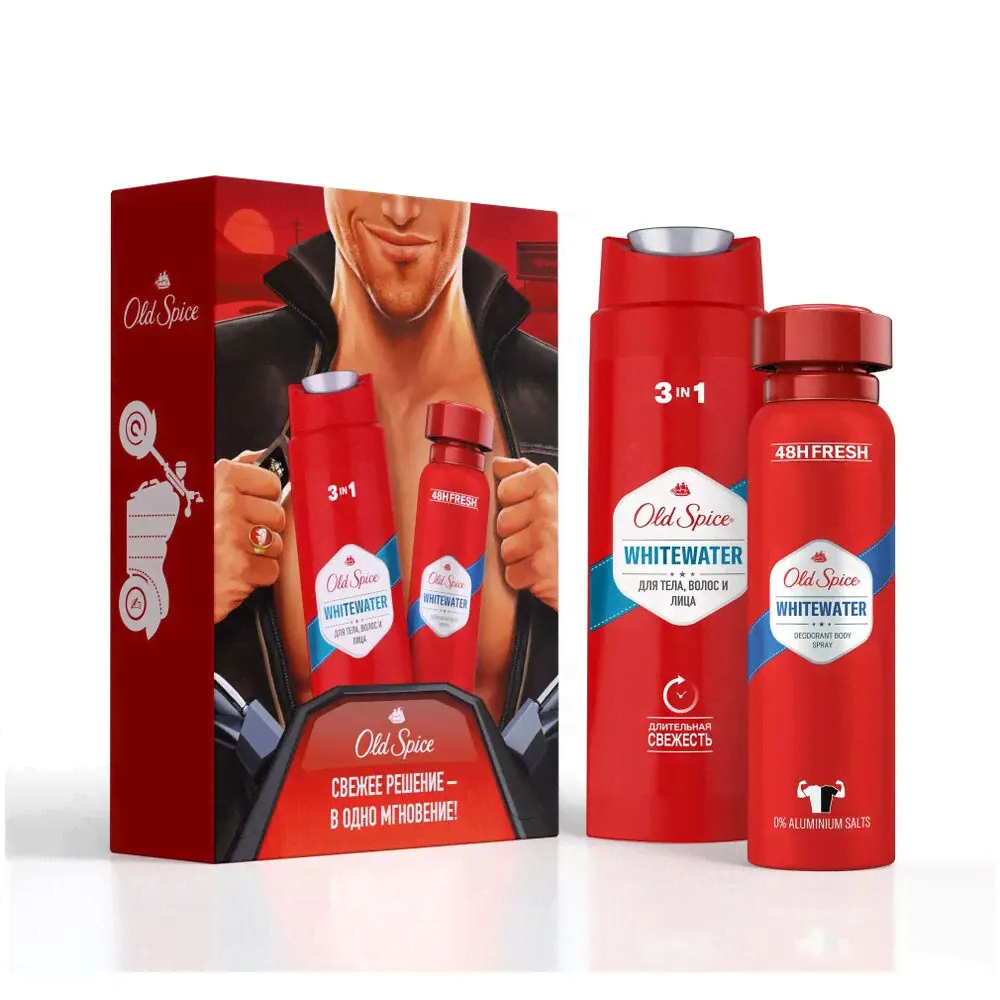 Old Spice Подарочный набор "Whitewater" (Гель для душа 3в1, 250 мл. + Дезодорант-спрей, 150 мл.)-0